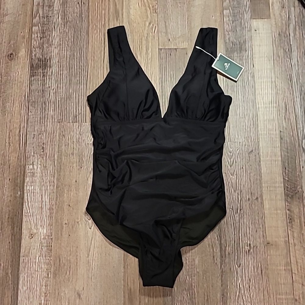 V Cut One Piece Black Bathing Suit Women's Size XL